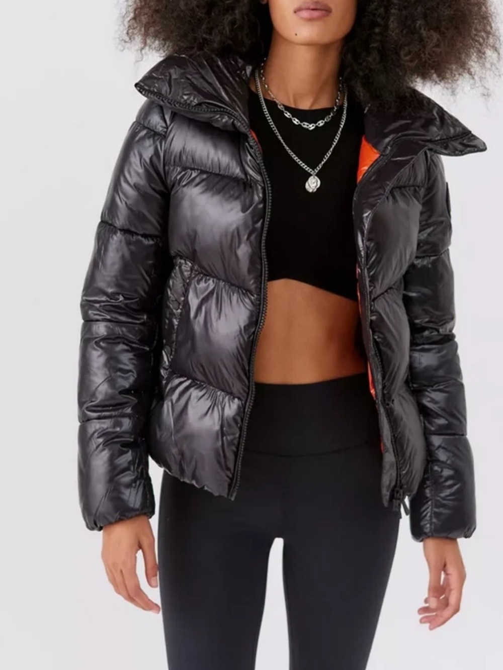 SAVE THE DUCK Black Puffer Jacket with Orange Lining